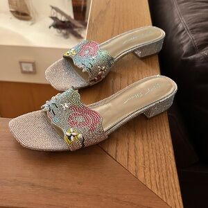 Blue by Betsey Johnson Lins Rhinestone Embellished Dress Slides